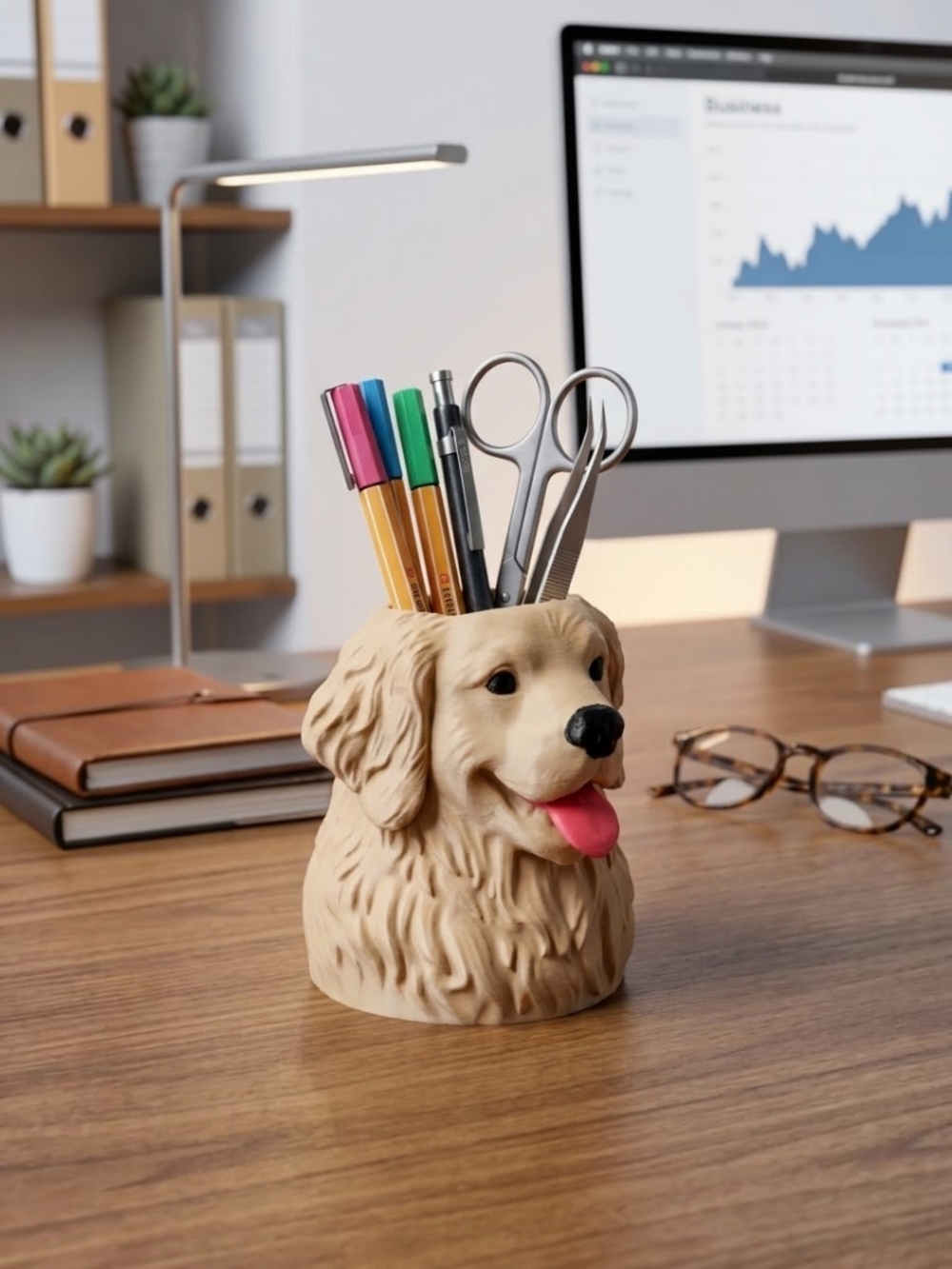 Golden Retriever Desk Organizer Pen Holder - Picture 3 of 3